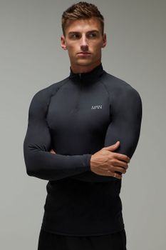 Pantalón Man Active De Ranglán Ajustado Al Músculo Con Cremallera 1/4, Negro