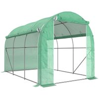 outsunny invernadero de tunel 296x196x200 cm invernadero de jardin con 3 puertas y 6 ventanas marco de acero galvanizado verde