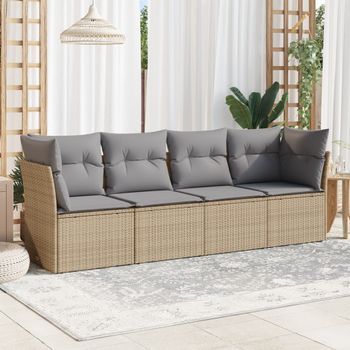 Conjunto De Sofás Jardín Con Cojines 4 Uds | Mueble Jardin Mesa Y Sillas Ratán Sintético Beige Cfw409347