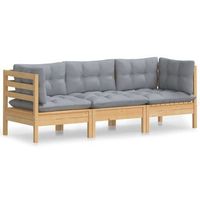 sofa de jardin de 3 plazas  sofa de exterior con cojines madera maciza pino gris