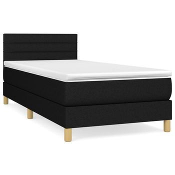 Cama Individual | Cama Box Spring | Cama Para Adultos Con Colchón Tela Negro 80x200 Cm