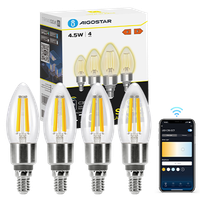 aigostar edison bombillas alexa led e14 bombillas inteligentes 45w 470lm wifi bombilla vintage c35 bombillas filamento regulable 2700k-6500kr compatible con alexagoogle home transparente 4 pack