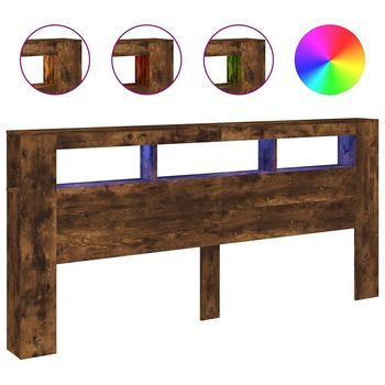 Cabecero Cama | Panel De Cabecera Led Madera Ingeniería Roble Ahumado 220x18,5x103,5 Cm