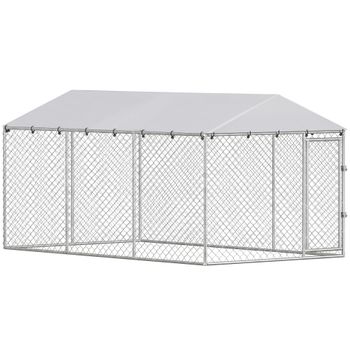 PawHut Recinto para Perros de Exterior con Malla Galvanizada y Cerradura en Acero y Tejido Oxford 4x2,3x2 m Plateado   Aosom España