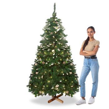 Comet - Árbol De Navidad Con Luces Led Y Piñas Ø110 X 210h, 1200 Ramas Y 60 Piñas