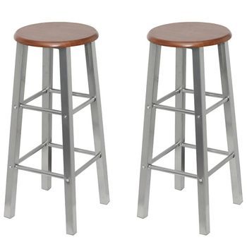 Pack 4 Uds Taburetes De Bar | Taburete De Cocina | Taburete Alto Mdf Plateado Y Marrón