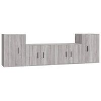 set de 4 uds muebles tv  mueble de salon  armario tv madera contrachapada gris sonoma