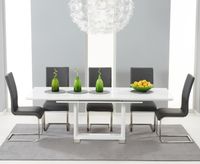 bianco 160cm white high gloss extending dining table with 4 malaga chairs