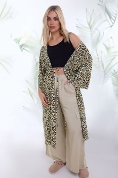 Yours Kimono Largo Marrón De Leopardo, Mujer Curvy Y Tallas Grandes, Yours