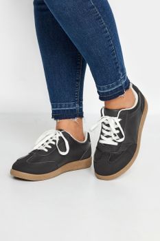 Deportivas Negras Retro Con Suela De Goma En Ancho Especial
