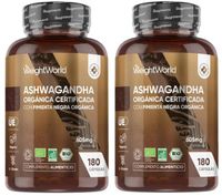 weightworld ashwagandha organica con pimienta negra organica 605mg 2x180 capsulas