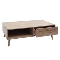 mesa de centro mesa auxiliar con cajon kubu ratan melamina madera 37 x 110 x 59 cm aspecto roble 040008449
