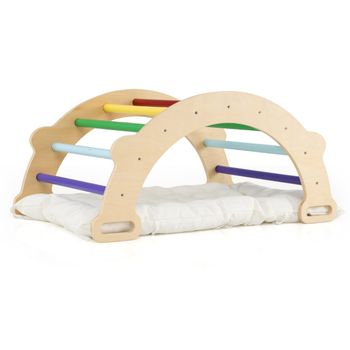 Costway Arco de Escalada Infantil con Cojín Escalera Montessori 3 en 1 para Trepar Juguete de Madera para Niños Gimnasio de Escalada Multicolor