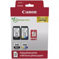 canon pg-545  cl-546 - cartuchos de tinta originales 2 pack 1 x negro 1 x color y papel fotografico 4x6 50 x hojas compatible con impresoras pixma mg3050 mg3051 tr4551 tr4550 ts3350 ts3351