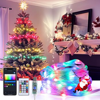 Aigostar Luces de Navidad Inteligente Guirnalda Luces RGB 5 m 50 LED, Cadena de Luces para Navidad Halloween, Sincronización con Música, Alimentación por USB, Control de APP y Control Remoto