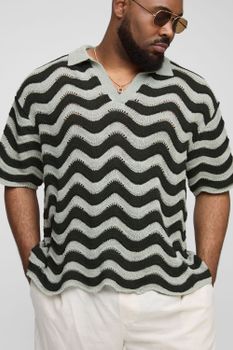 Polo Plus Oversize Recto De Punto Con Estampado Abstracto, Beige