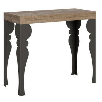 Consola Extensible Estilo Oriental Torza-color Natural-soporte 2 Pies-5 Alargaderas Gruesas