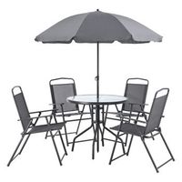 set de muebles de jardin milagro - para 4 personas - conjunto de muebles de exterior con sombrilla - terraza - patio - set de 4 sillas - mesa - proteccion sol - negro y gris oscuro encasa