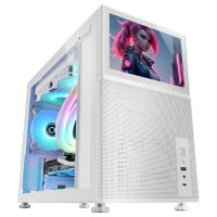mars gaming mc-lcd torre custom micro-atx pantalla lcd ips 8 cristal templado panel modular blanco