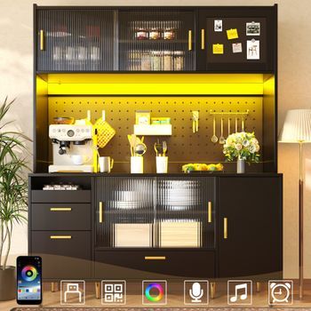 Aparador Buffet - Mueble De Cocina Y Comedor - Mdf Y Metal - Negro Y Dorado (140x40x180cm)