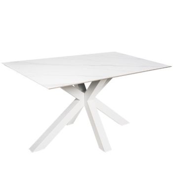 Mesa comedor porcelánica 140 cm patas blancas tapa blanca