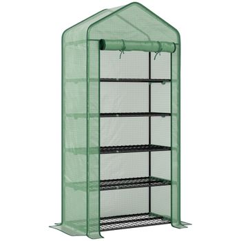 Outsunny Invernadero Resistente de 5 Niveles 1 Puerta con Cremallera Anti-UV Diseño Ensanchado Estantes 90x49x193 cm Verde   Aosom España