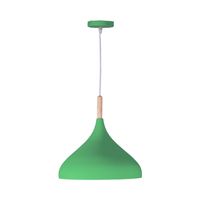 bel air home - lampara colgante baviera - 1xe-27 bombilla no incluida - diametro 30 cm - metal y madera - altura ajustable verde