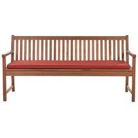 banco de jardin 3 plazas listones patio clasico madera de acacia certificada cojin rojo vivara