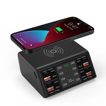 Cargador USB PD de 100W de 8 puertos con 4 USB-A QC3.0 + 4 USB-C PD3.0 de carga rápida Estación de carga de escritorio c