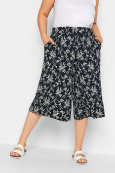 Yours Culottes Azules De Flores Cinturilla Elástica, Mujer Curvy Y Tallas Grandes, Yours