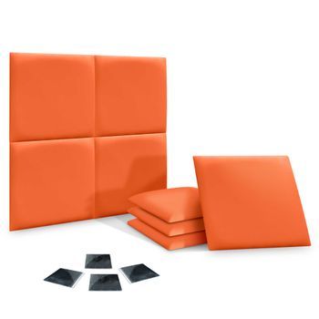 Dhome Juego De 8 Paneles Tapizados De Pana Premium Pack Autoadhesivos Para Pared Acústicos Absorbentes Protección Impactos (naranja, 60x60cm, X8)
