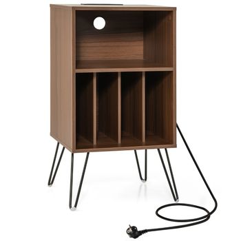 Costway Soporte para Tocadiscos de 3 Niveles Mesa de Almacenamiento de Discos con Estación de Carga Estante 4 Divisores 48 x 40 x 88 cm