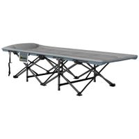 outsunny cama de camping plegable con cojin integrado reposacabezas y bolsillo lateral 187x67x37 cm gris