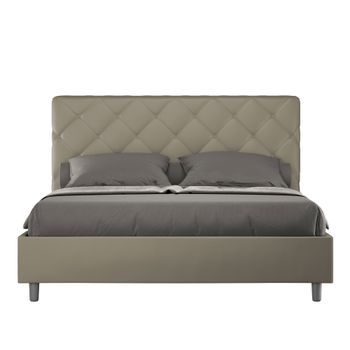 Cama Con Somier Acolchada 160x210 Cuero Sintético Capuchino Priya