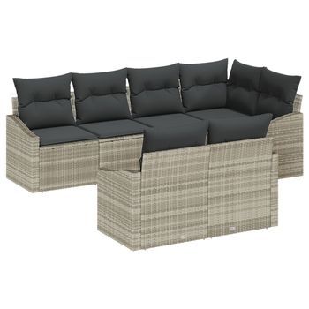 Conjunto De Sofá De Jardín De 7 Piezas Con Cojines Ratán Poli Gris Claro V3482 Unico / Beige