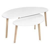 conjunto de 2 mesas de centro patas de madera de pino tablero de mdf estilo escandinavo blanco fly