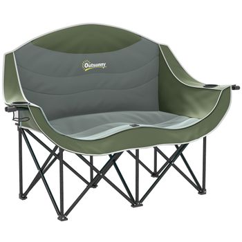 Outsunny Silla plegable plegable 2 plazas Silla de camping con portavasos Bolsa de transporte hasta 250 kg resistente Verde   Aosom España
