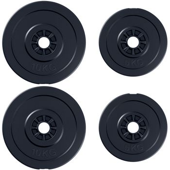 HOMCOM Juego de 4 Discos de Pesas de 5 kg y 10 kg con Orificio de Ø25 mm para Entrenamiento de Fuerza Levantamiento de Pesas Negro   Aosom España