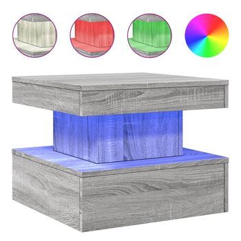 Mesa De Centro，mesa Auxiliar，mesa De Café Con Luces Led Gris Sonoma 50x50x40 Cm