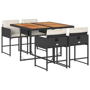 Set De Muebles Jardín 5 Pzas | Conjunto De Mesa Y Sillas Con Cojines Ratán Sintético Negro