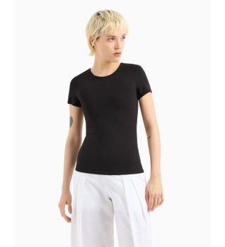 A|X Armani Exchange para mujer. XW001174AF14668UC001 Camiseta ajustada de punto elástico Essential Logo Signature negro (M), Casual, Poliami