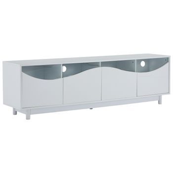 Mueble De Tv Blanco De Alto Brillo, Diseño Curvo, 175 Cm Con Iluminación Led