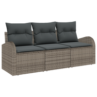 juego de sofa de jardin de 3 uds con cojines gris ratan poliester cfw207513