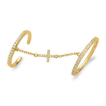 Nudillera de oro con cadena cruz de plata