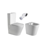 combo inodoro redondo fondo reducido con cisterna  tapa con caida amortiguada  bidet a suelo redondo  blanco mate