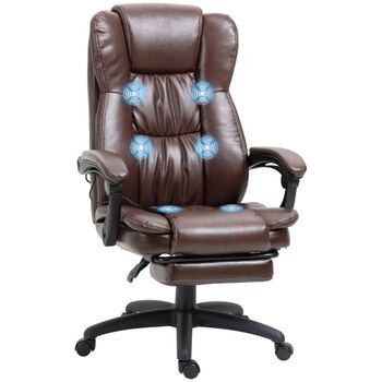 Vinsetto Silla de Oficina con 6 Puntos de Masaje Silla de Masaje Reclinable Altura Ajustable Reposapiés Retráctil y Control Remoto Marrón   Aosom España