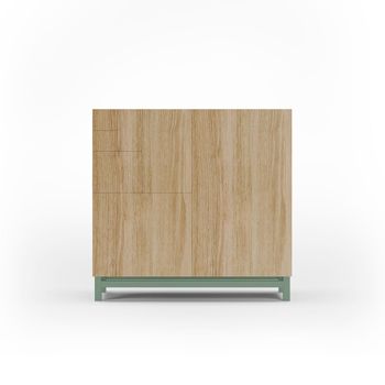 Zapatero de melamina roble dorado patas verde 90x90x27 cm