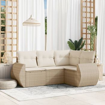 Conjunto De Sofás Jardín Con Cojines 4 Uds | Mueble Jardin Mesa Y Sillas Ratán Sintético Beige Cfw829649