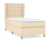 cama box spring con colchon tela color crema 100x200 cm botones