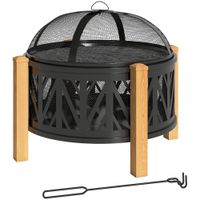 outsunny chimenea 2 en 1 o75 x 58 cm fuente de fuego con protector contra chispas pincho para brasas negro